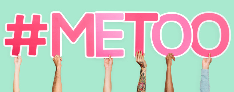 metoo sign held up by six females