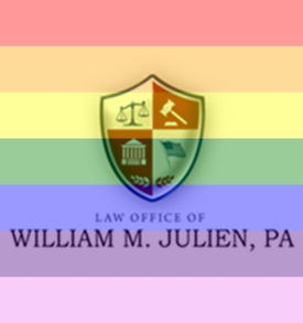 rainbow pride flag with William M. Julian PA's logo