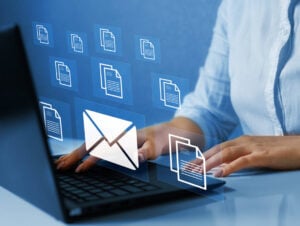visual concept of a female employee saving emails